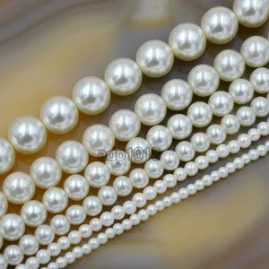 Czech Cream Satin Luster Glass Pearl Round Beads on a 15.5" Strand