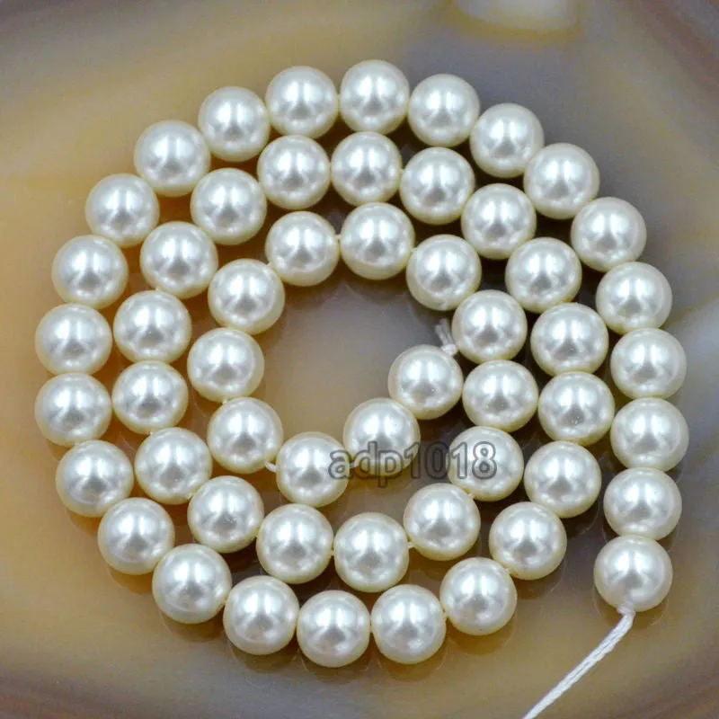 Czech Cream Satin Luster Glass Pearl Round Beads on a 15.5" Strand