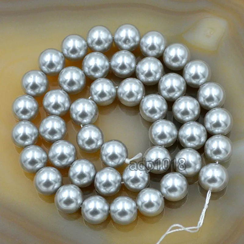 Czech Light Grey Satin Luster Glass Pearl Round Beads on a 15.5" Strand