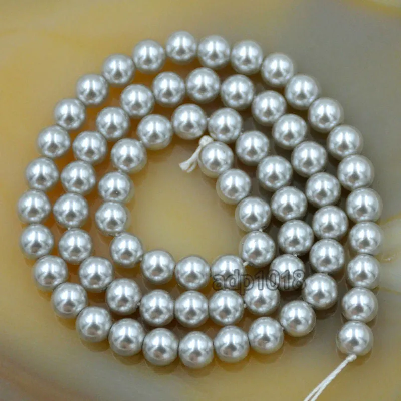 Czech Light Grey Satin Luster Glass Pearl Round Beads on a 15.5" Strand
