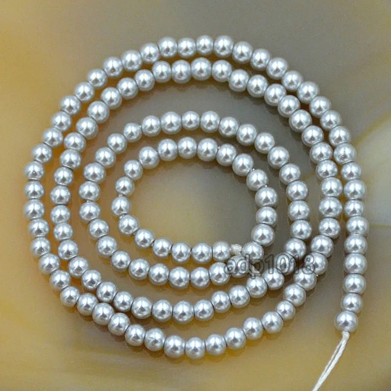 Czech Light Grey Satin Luster Glass Pearl Round Beads on a 15.5" Strand