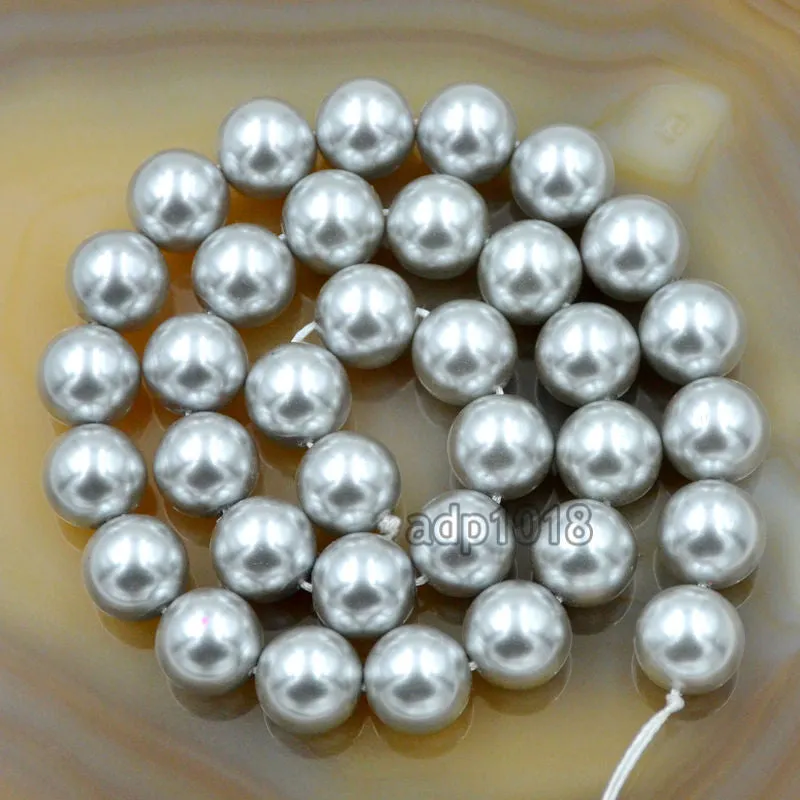 Czech Light Grey Satin Luster Glass Pearl Round Beads on a 15.5" Strand