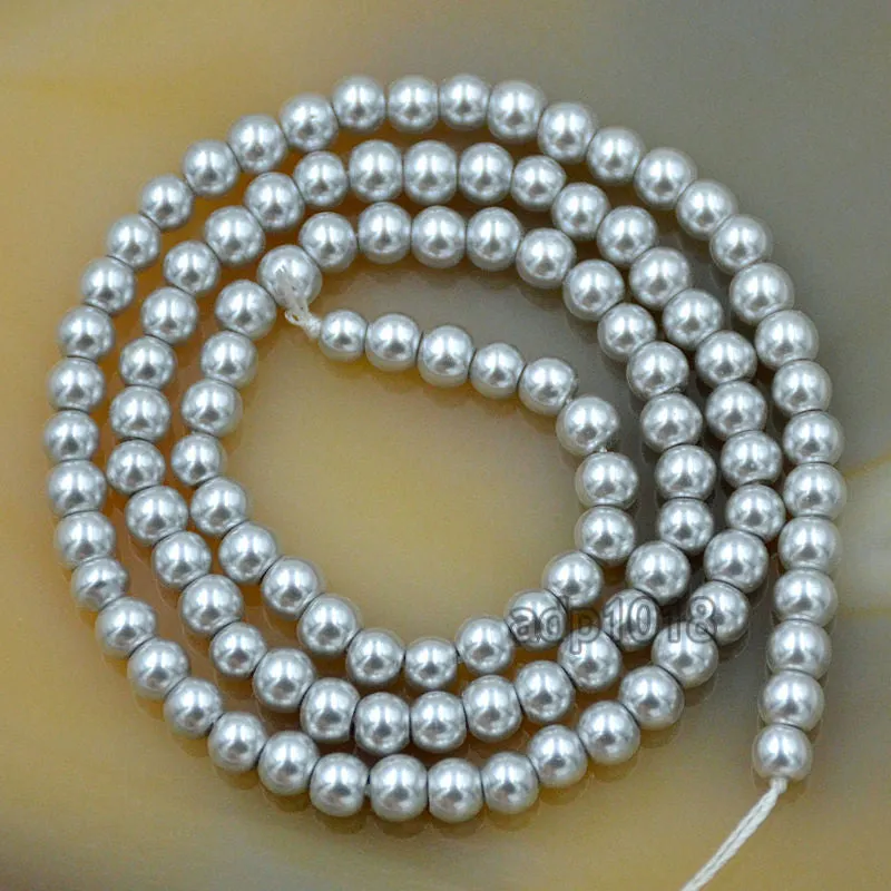 Czech Light Grey Satin Luster Glass Pearl Round Beads on a 15.5" Strand