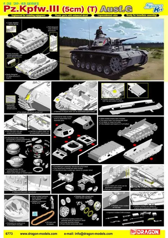 Dragon Military Models 1/35 PzKpfw III (5cm) (T) Ausf G Tank Kit