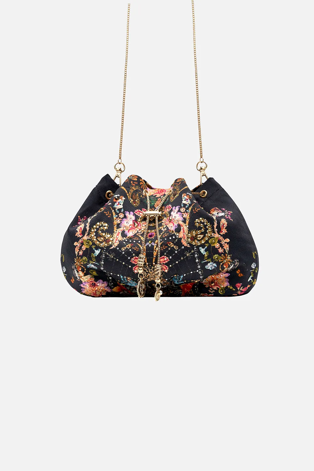 DRAWSTRING POUCH WITH CHAIN STRAP TO CATCH A SPIDER