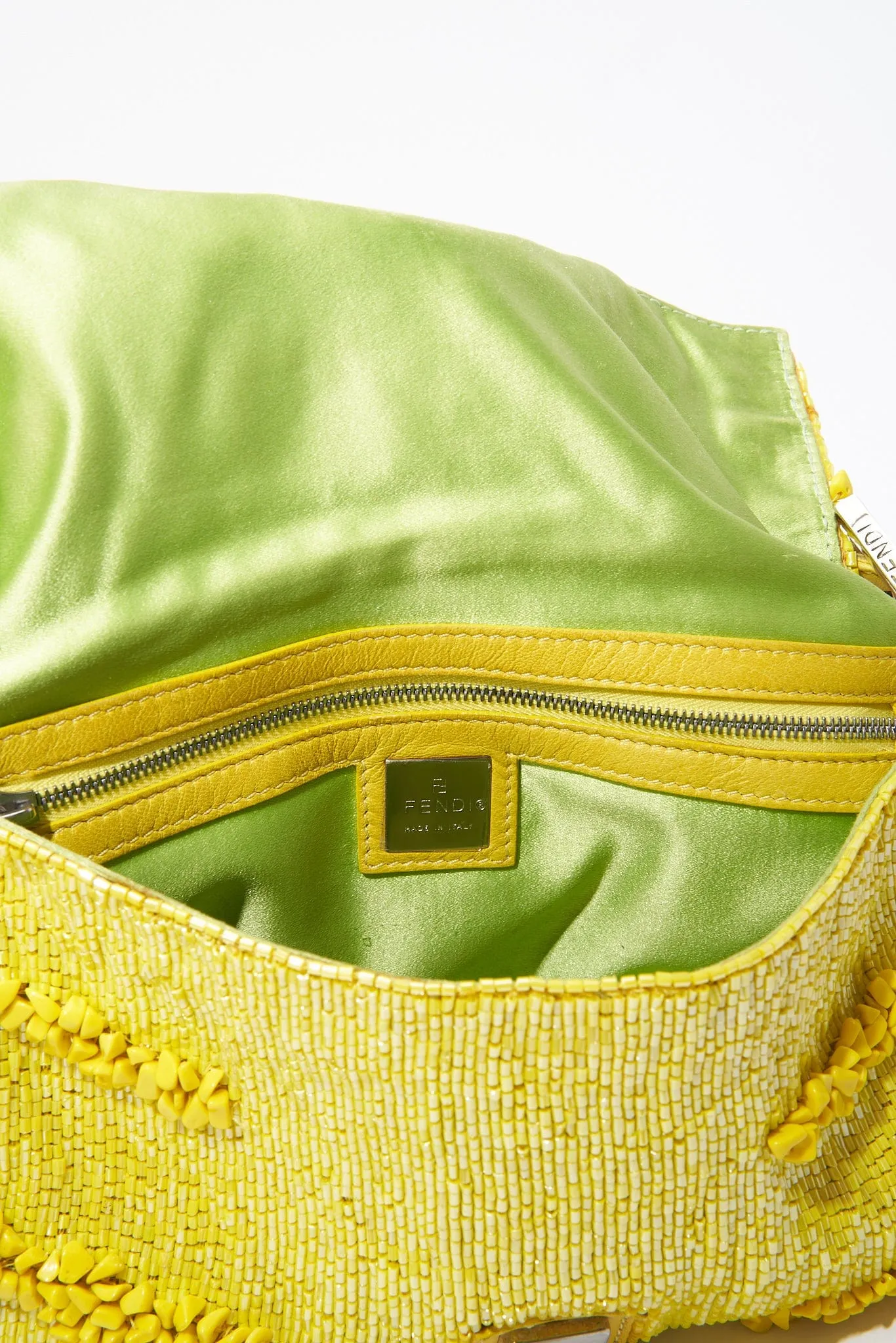 Fendi Gialla Yellow Beaded Baguette Bag