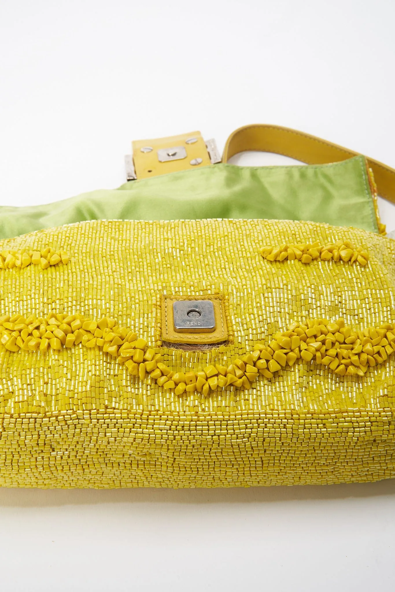Fendi Gialla Yellow Beaded Baguette Bag