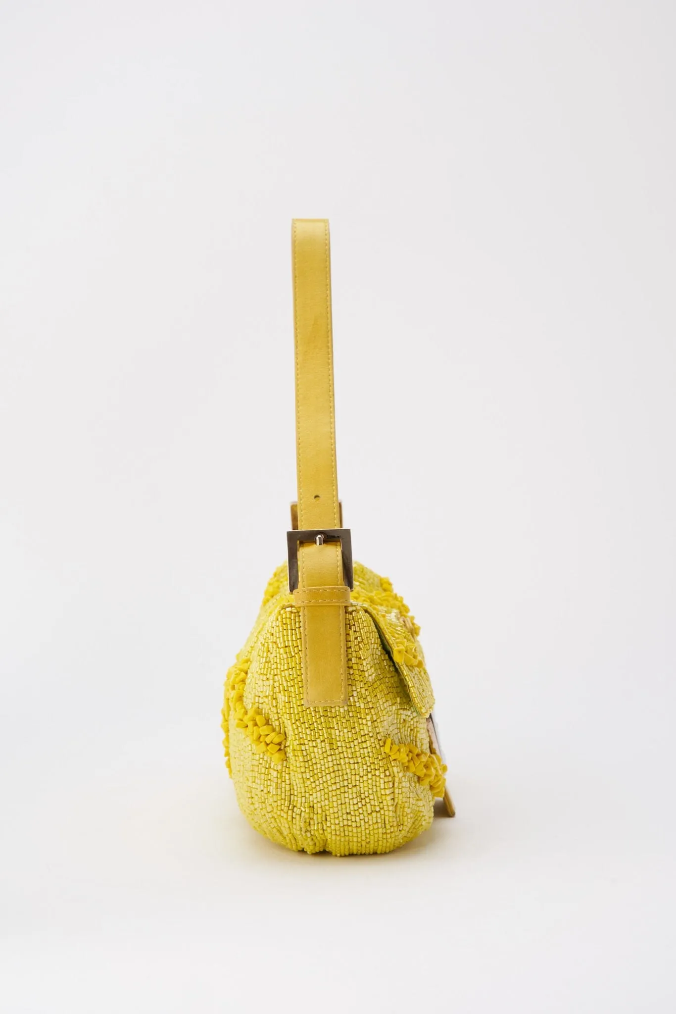 Fendi Gialla Yellow Beaded Baguette Bag