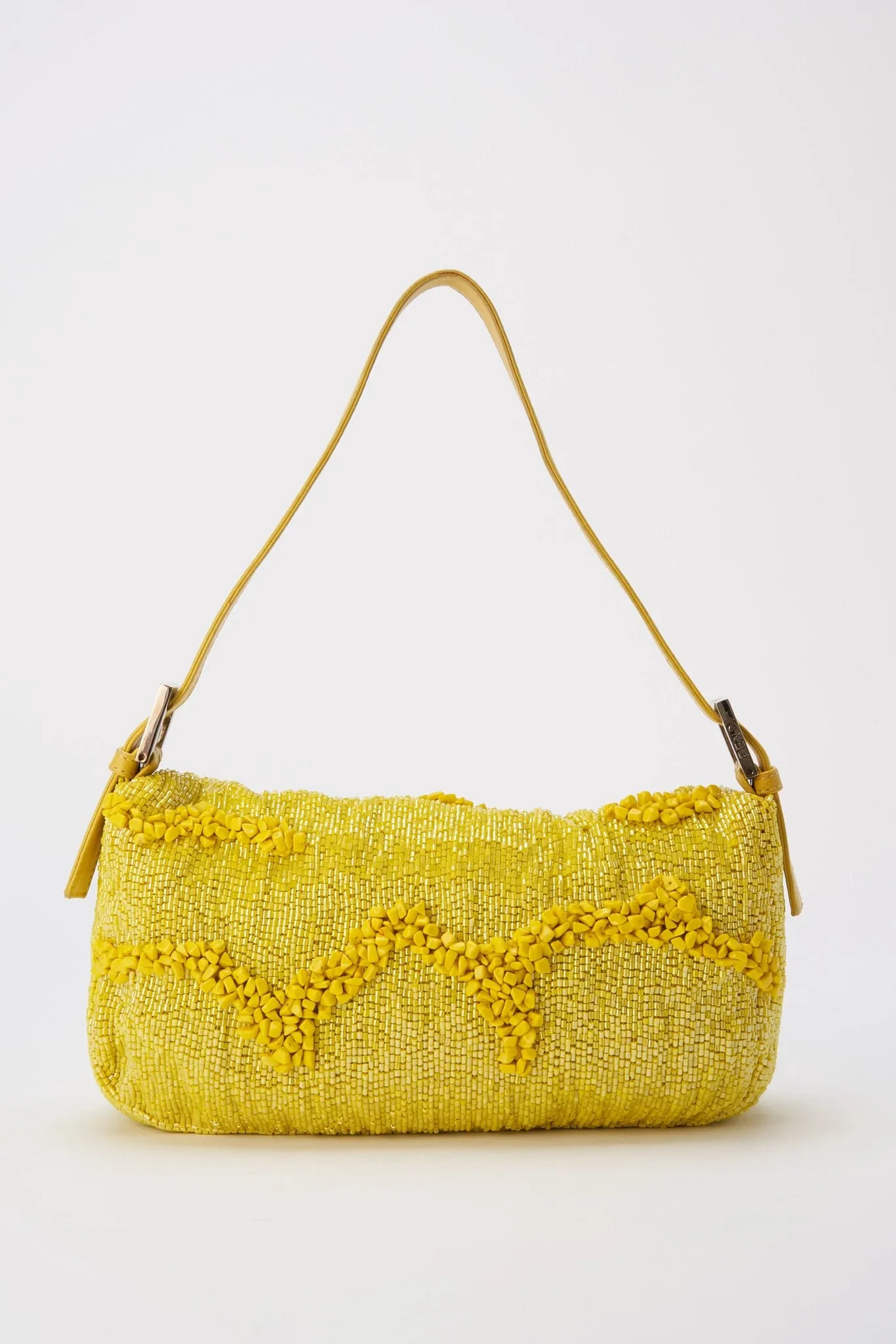 Fendi Gialla Yellow Beaded Baguette Bag