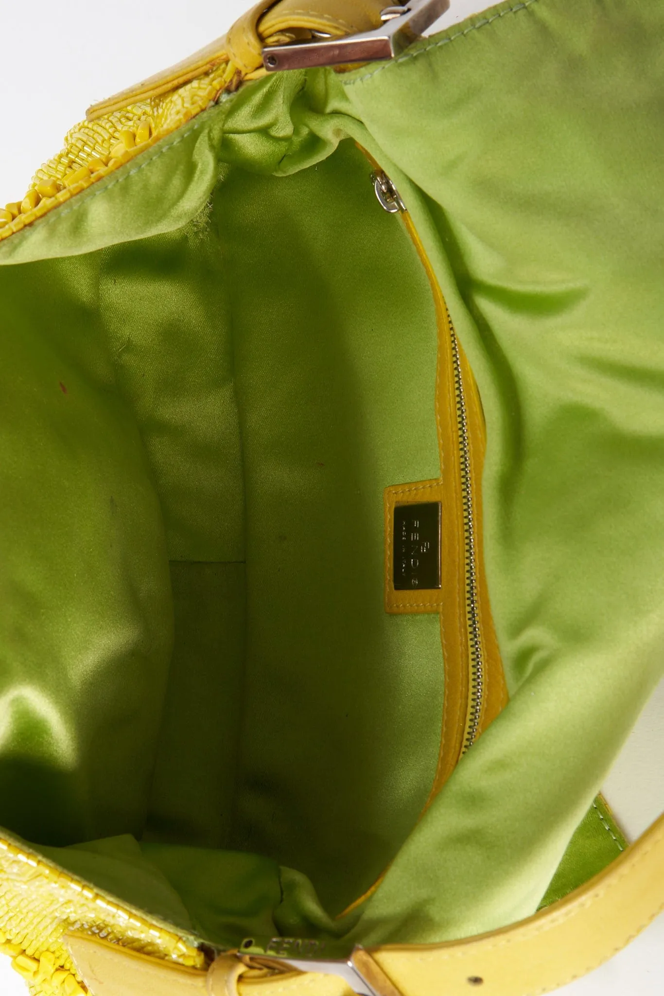 Fendi Gialla Yellow Beaded Baguette Bag