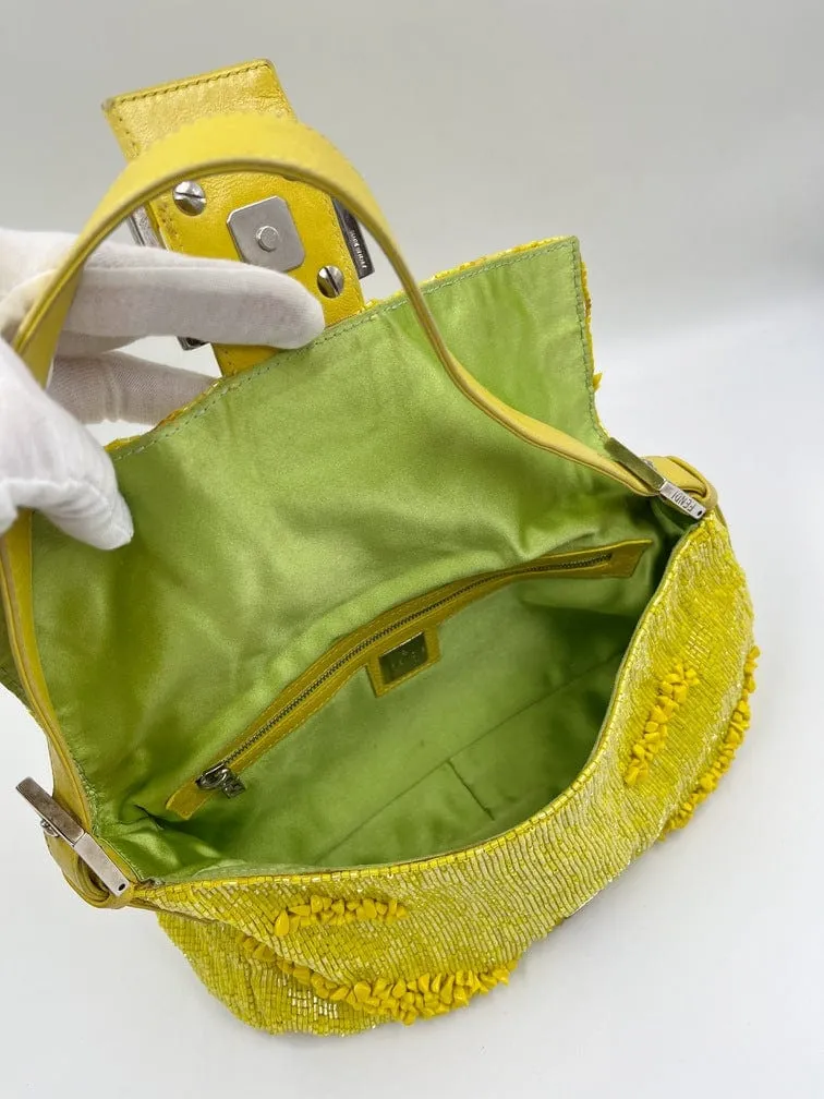 Fendi Gialla Yellow Beaded Baguette Bag