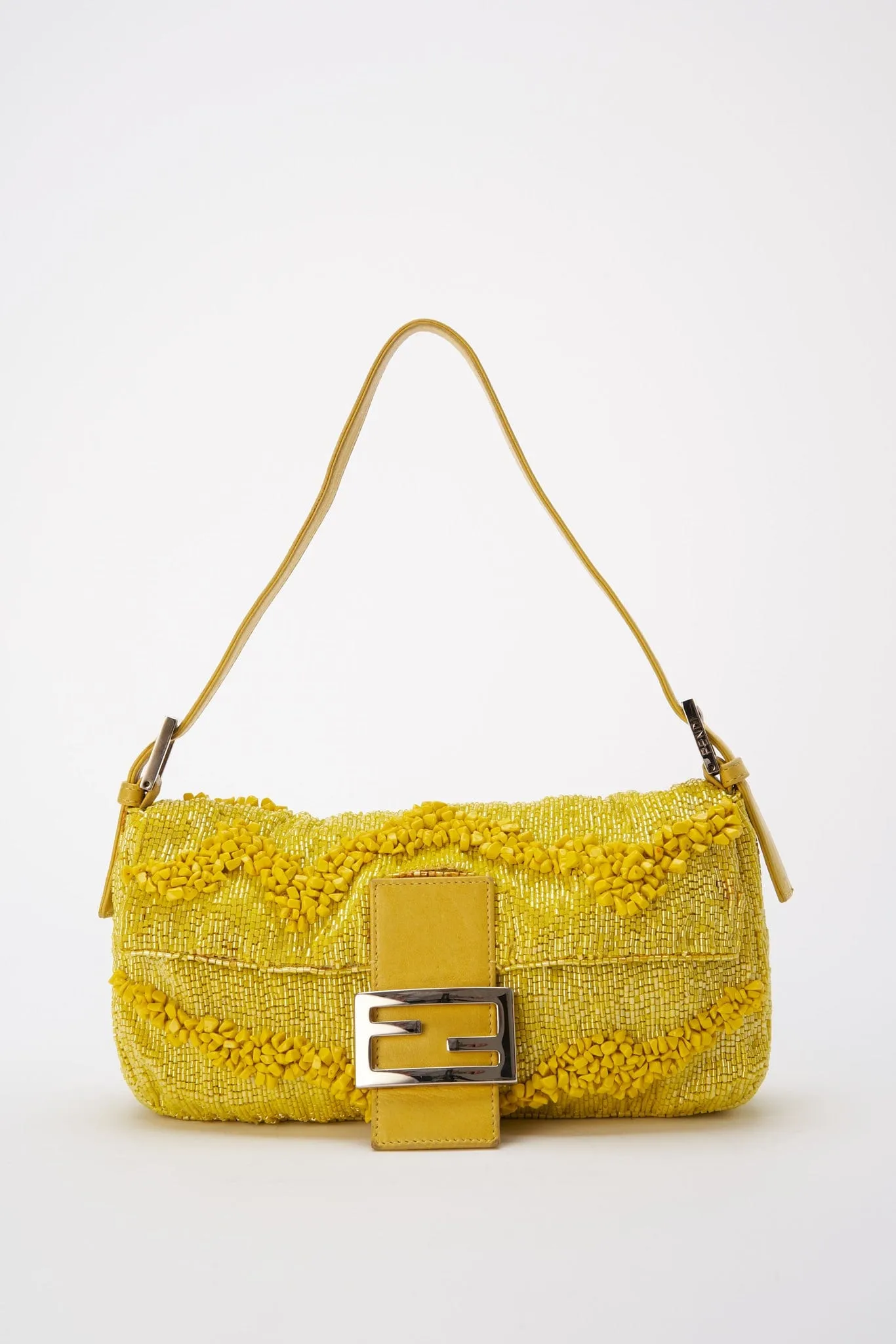 Fendi Gialla Yellow Beaded Baguette Bag