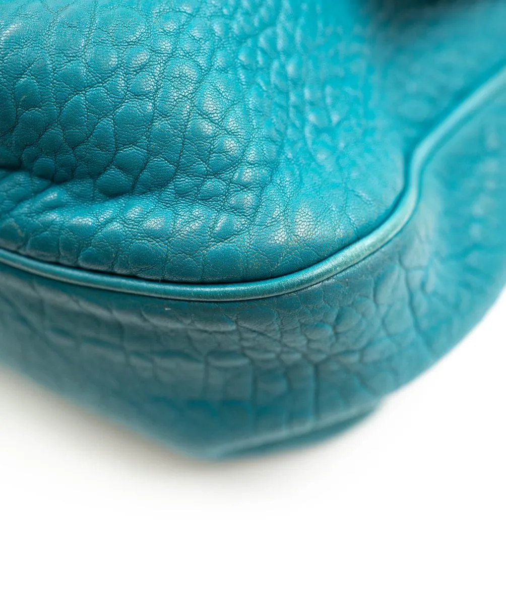 Fendi Mia Flap Shoulder Bag Emerald Blue Pebbled Leather A - AWL4090
