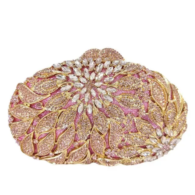 Floral Diamond Crystal Toted Evening Prom Clutch Bag