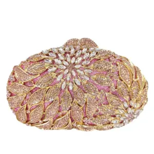 Floral Diamond Crystal Toted Evening Prom Clutch Bag