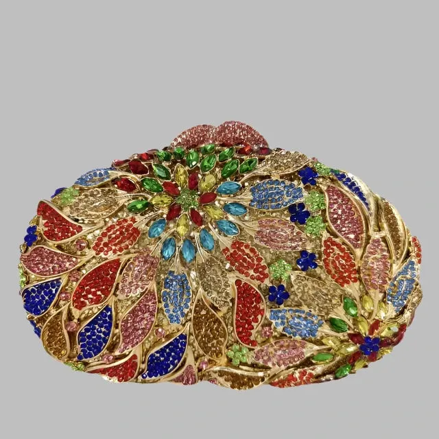 Floral Diamond Crystal Toted Evening Prom Clutch Bag