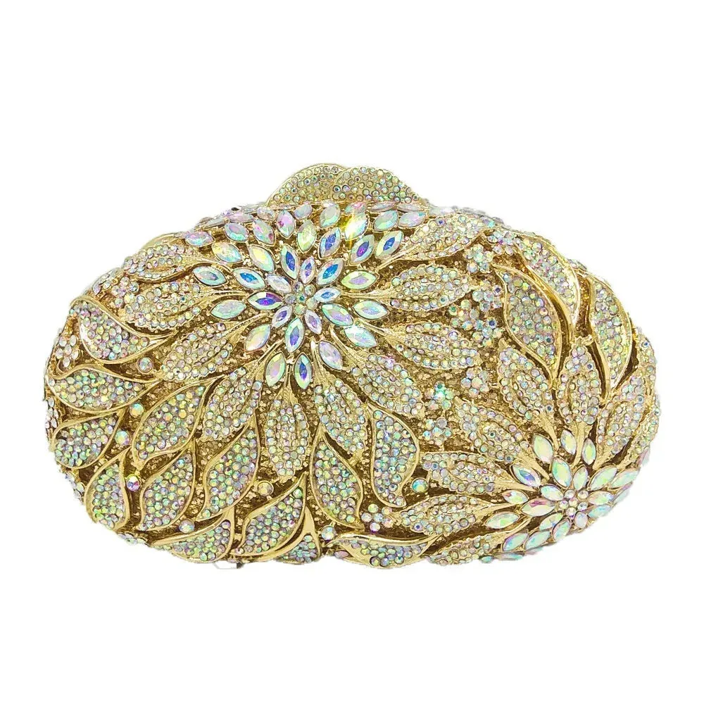 Floral Diamond Crystal Toted Evening Prom Clutch Bag