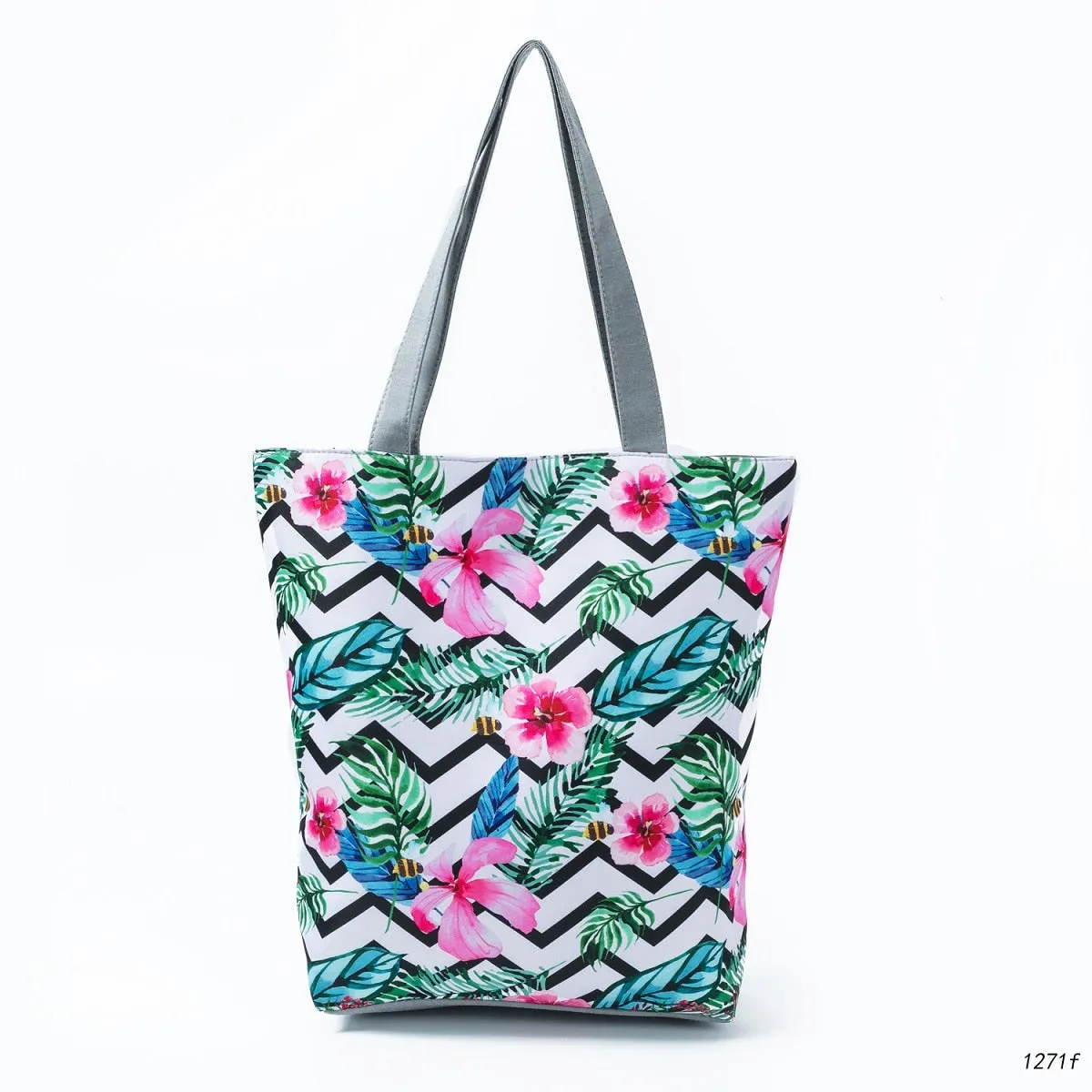 Floral Print Women Shoulder Canvas Shopping Tote Bag