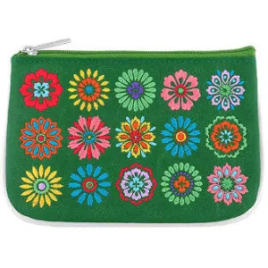 Flower Grid Embroidered Change Purse