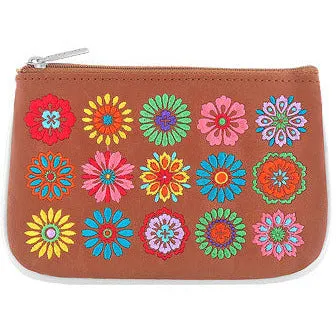 Flower Grid Embroidered Change Purse