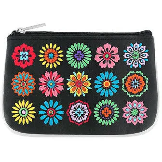 Flower Grid Embroidered Change Purse