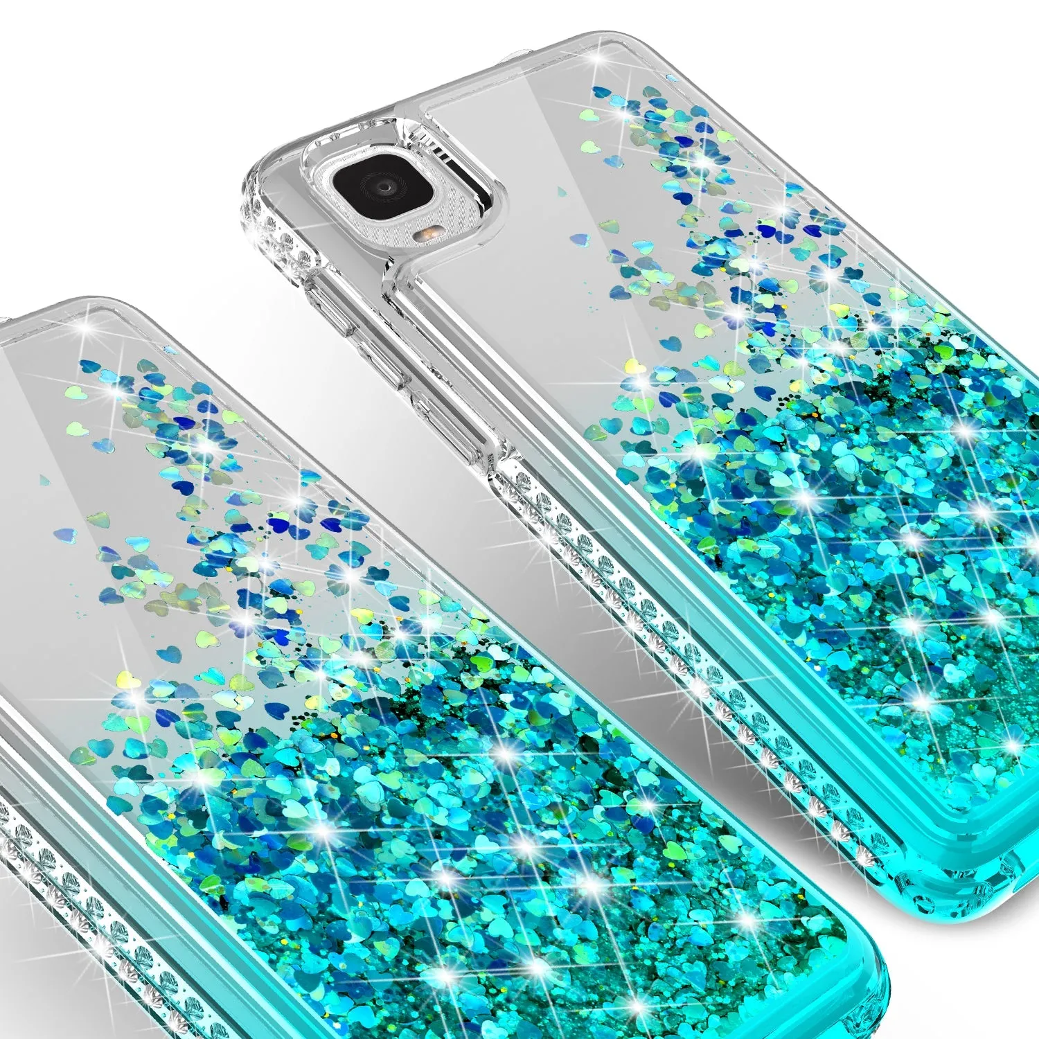 For TCL Ion Z/A3 Case Liquid Glitter Phone Case Waterfall Floating Quicksand Bling Sparkle Cute Protective Girls Women Cover for TCL Ion Z/A3 W/Temper Glass - Teal
