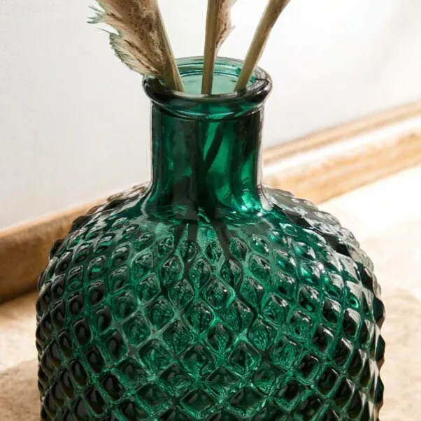 Green Diamond Textured Glass Vase