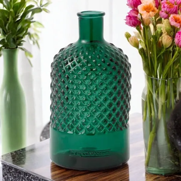 Green Diamond Textured Glass Vase