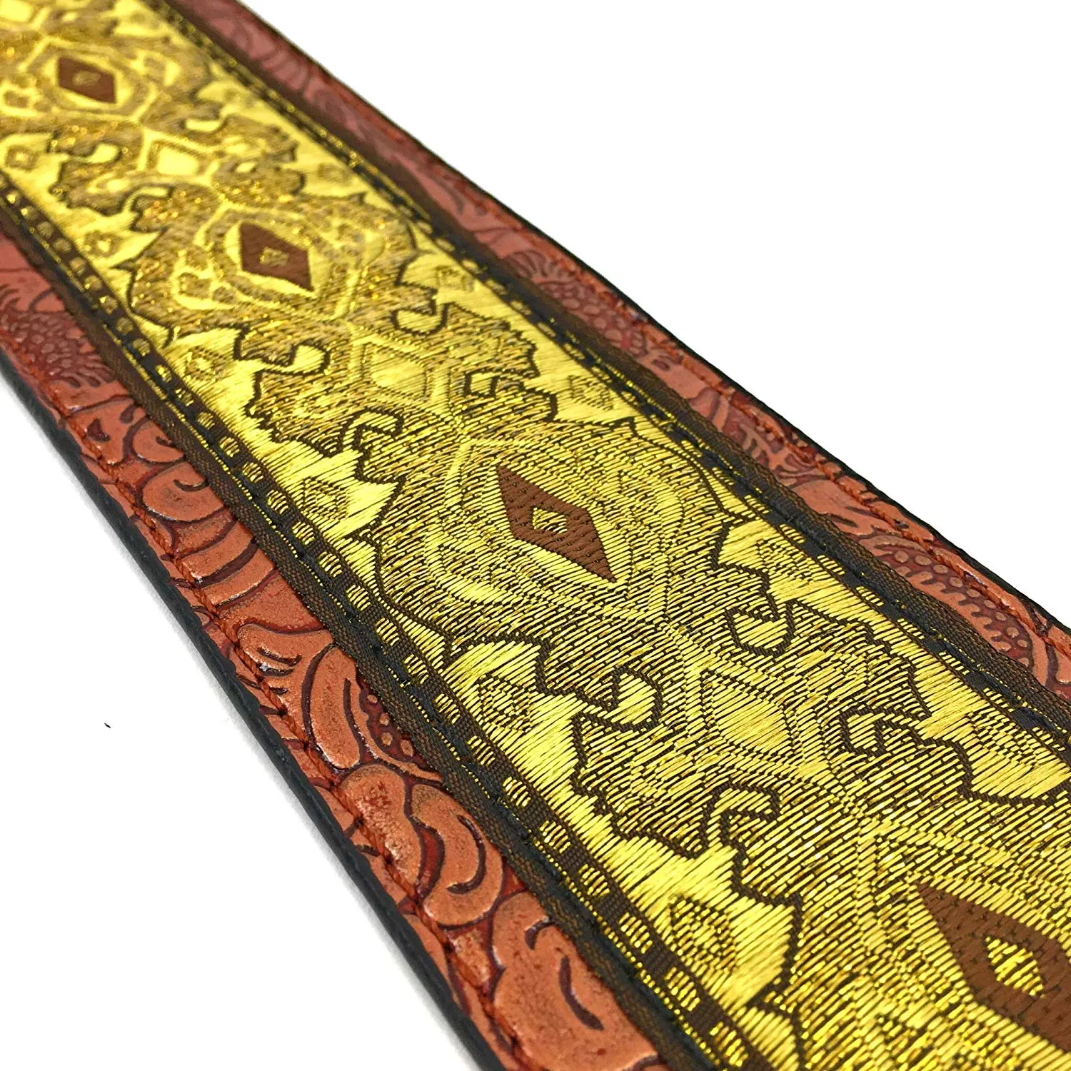 Handmade Vegan Psychedelic Jacquard Retro 70's Style Guitar Strap by VTAR, Made with Vegan Leather. For Acoustic, Bass and Electric (Yellow Psychedelic))