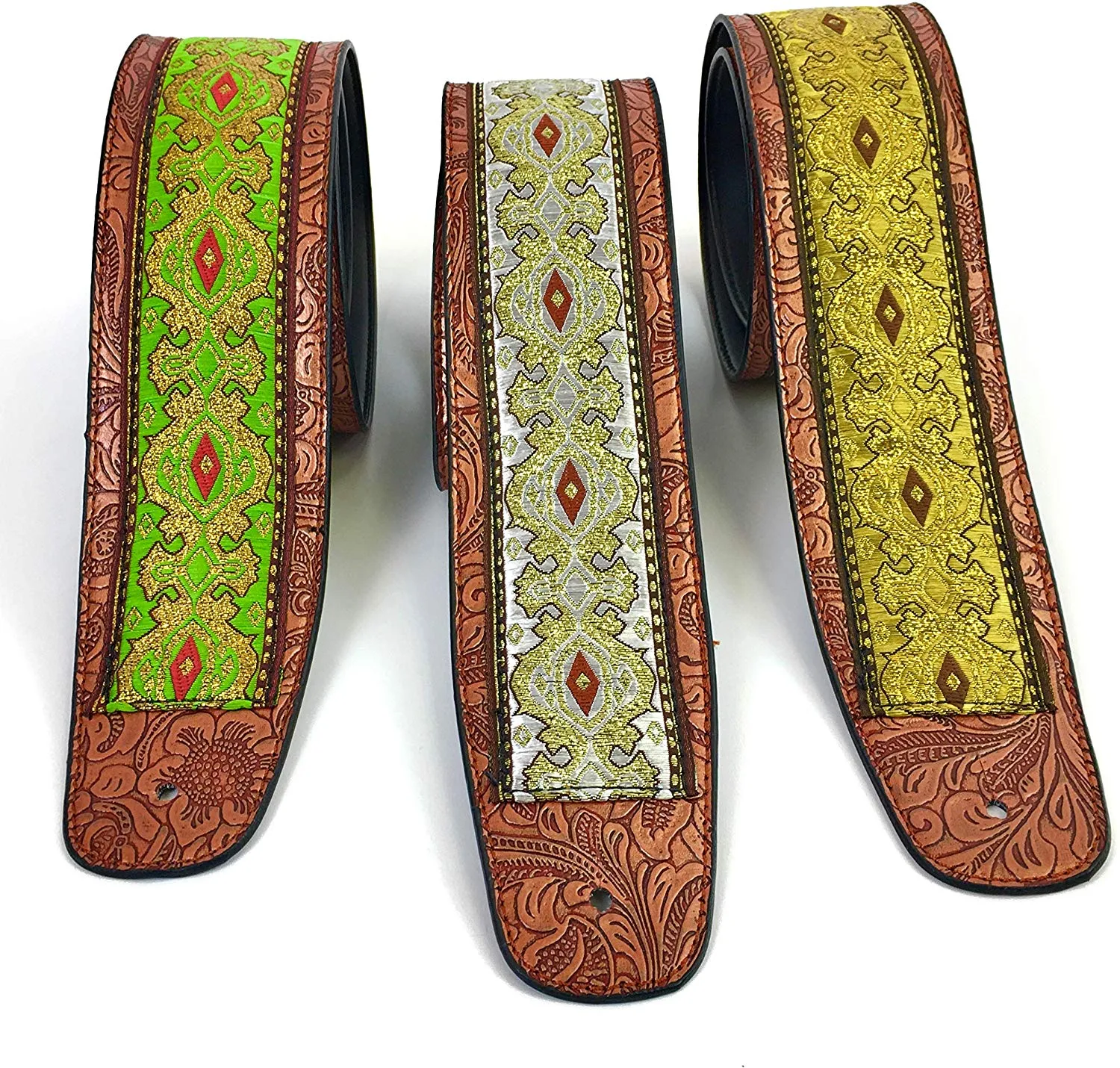 Handmade Vegan Psychedelic Jacquard Retro 70's Style Guitar Strap by VTAR, Made with Vegan Leather. For Acoustic, Bass and Electric (Yellow Psychedelic))