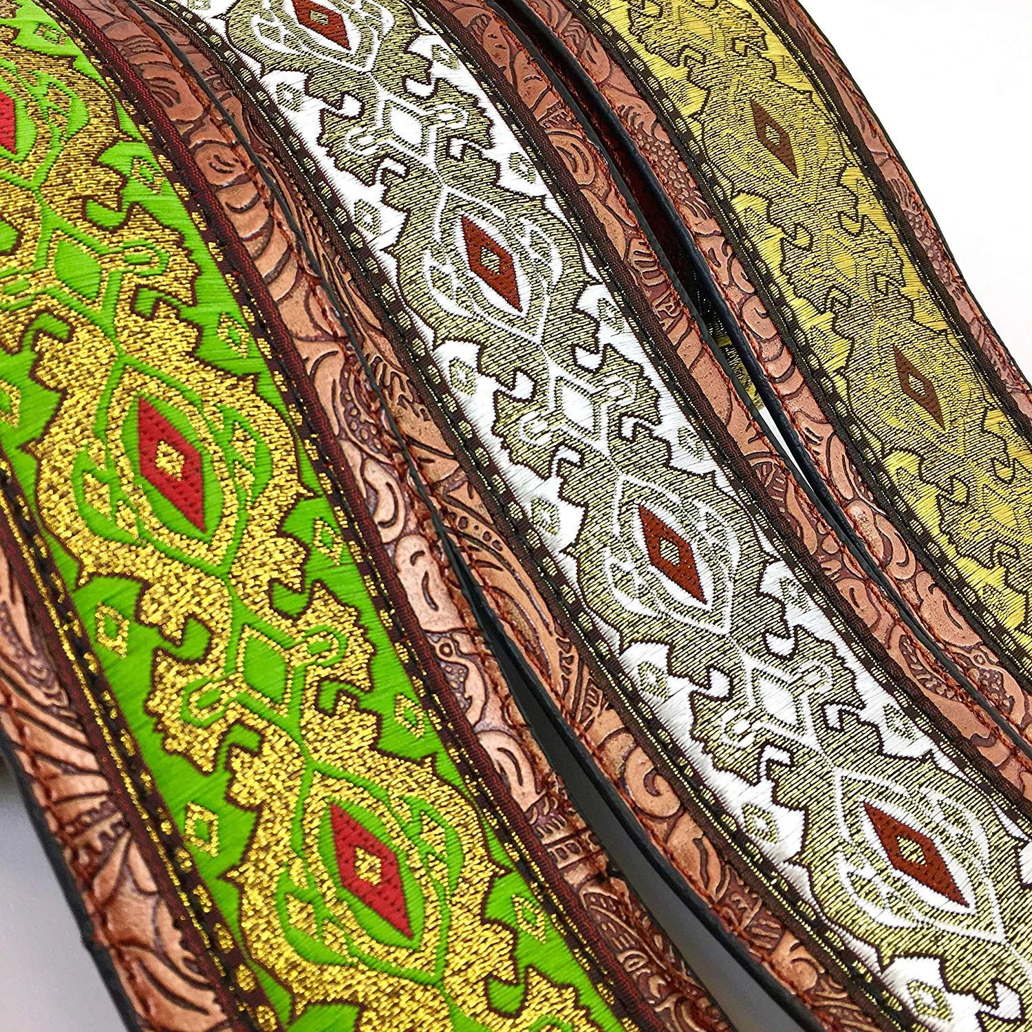 Handmade Vegan Psychedelic Jacquard Retro 70's Style Guitar Strap by VTAR, Made with Vegan Leather. For Acoustic, Bass and Electric (Yellow Psychedelic))