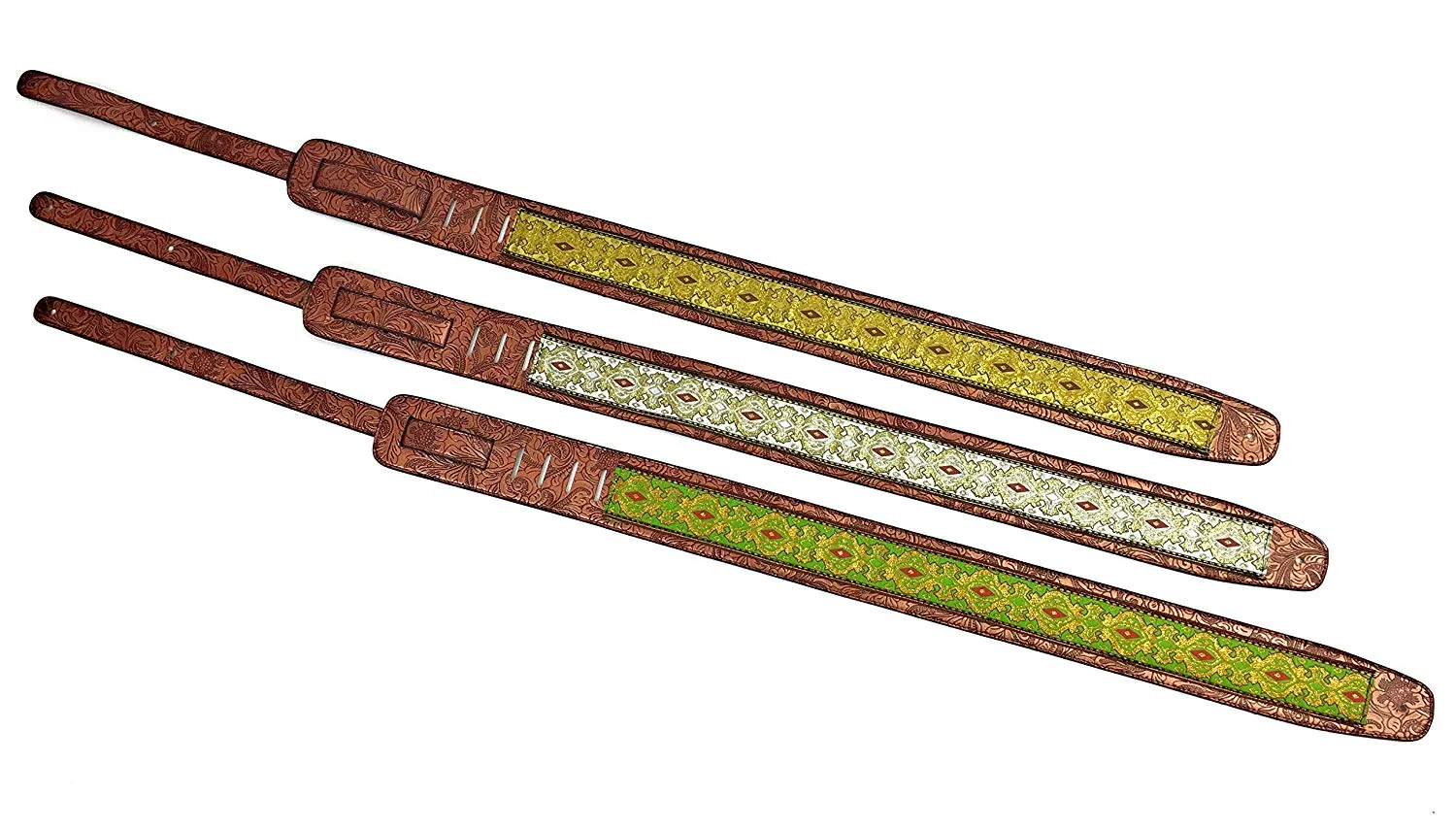 Handmade Vegan Psychedelic Jacquard Retro 70's Style Guitar Strap by VTAR, Made with Vegan Leather. For Acoustic, Bass and Electric (Yellow Psychedelic))