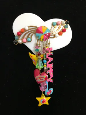 Happy Heart Plastic Button & Vintage  Magnet