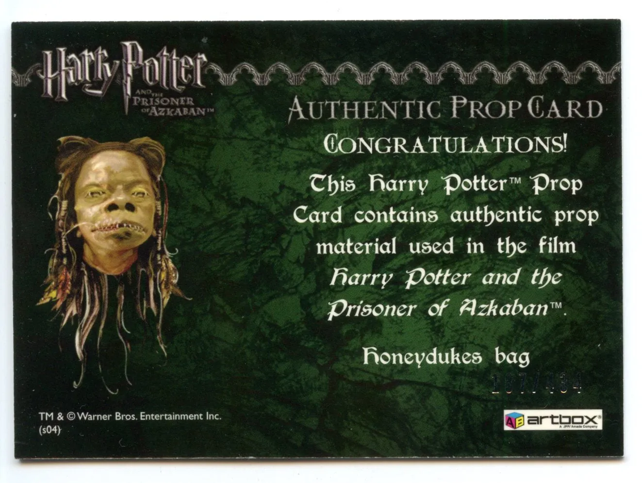 Harry Potter and the Prisoner of Azkaban Honeydukes Bag Prop Card HP #187/434