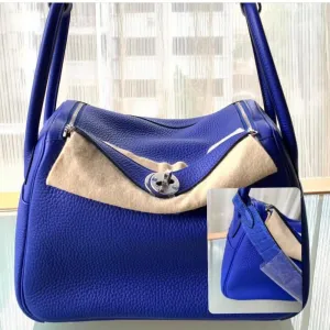 Hermès Lindy Limited Edition 26 Bleu Electrique Croco Handle Taurillon Clemence Palladium Hardware PHW