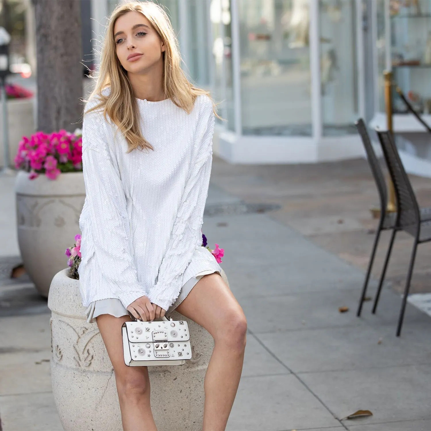 Hollywood White Leather Crossbody White