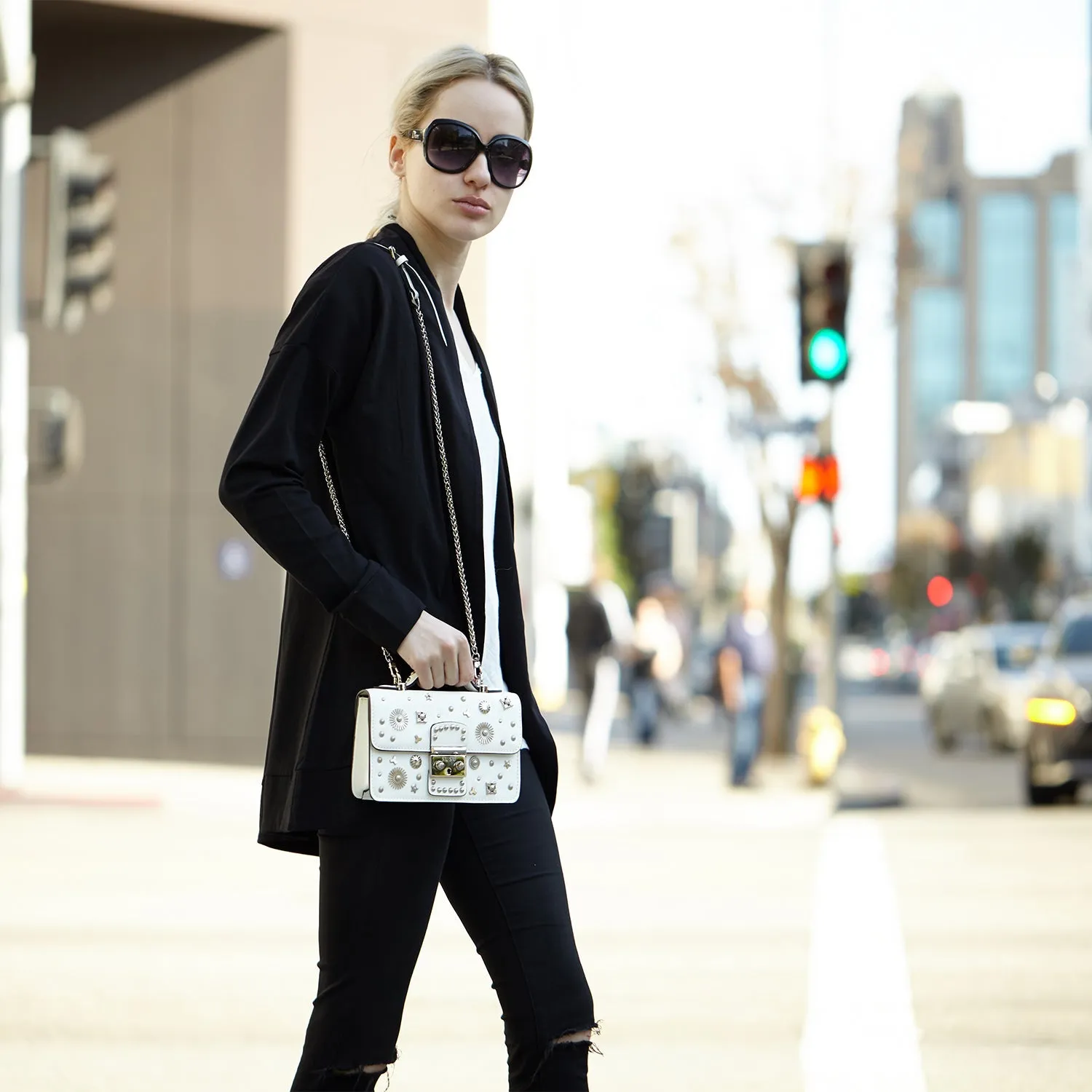 Hollywood White Leather Crossbody White