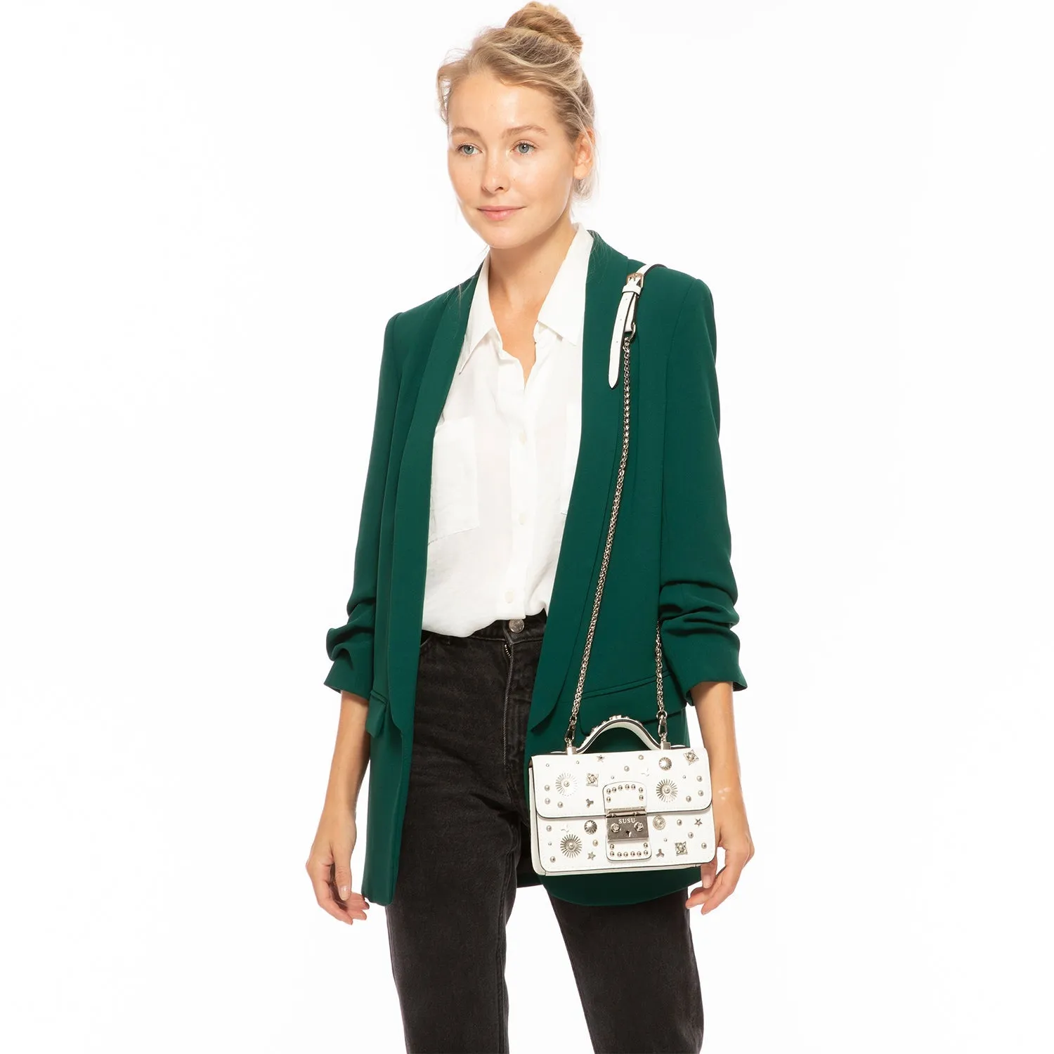 Hollywood White Leather Crossbody White