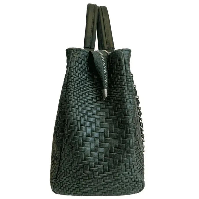 Italian Leather Woven Black Handbag