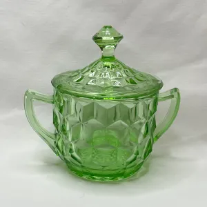 Jeannette Sugar Bowl & Lid Cube Green - 1930s