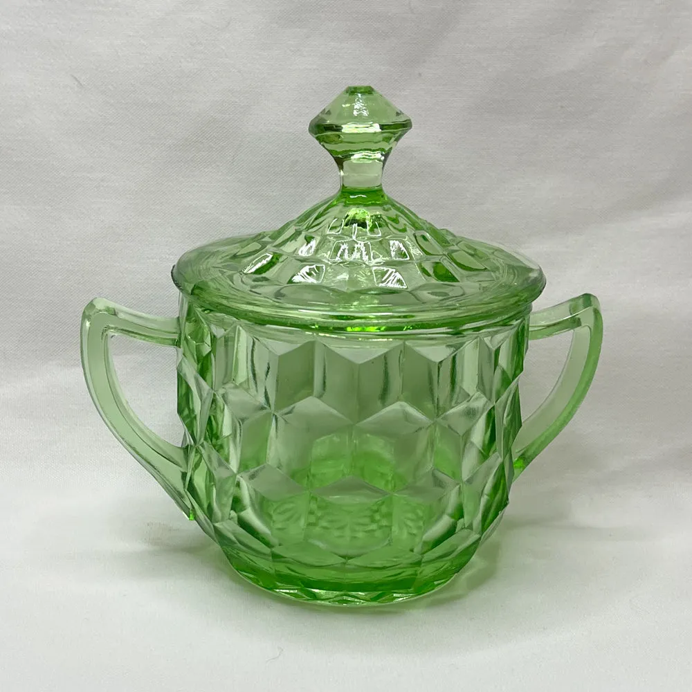 Jeannette Sugar Bowl & Lid Cube Green - 1930s