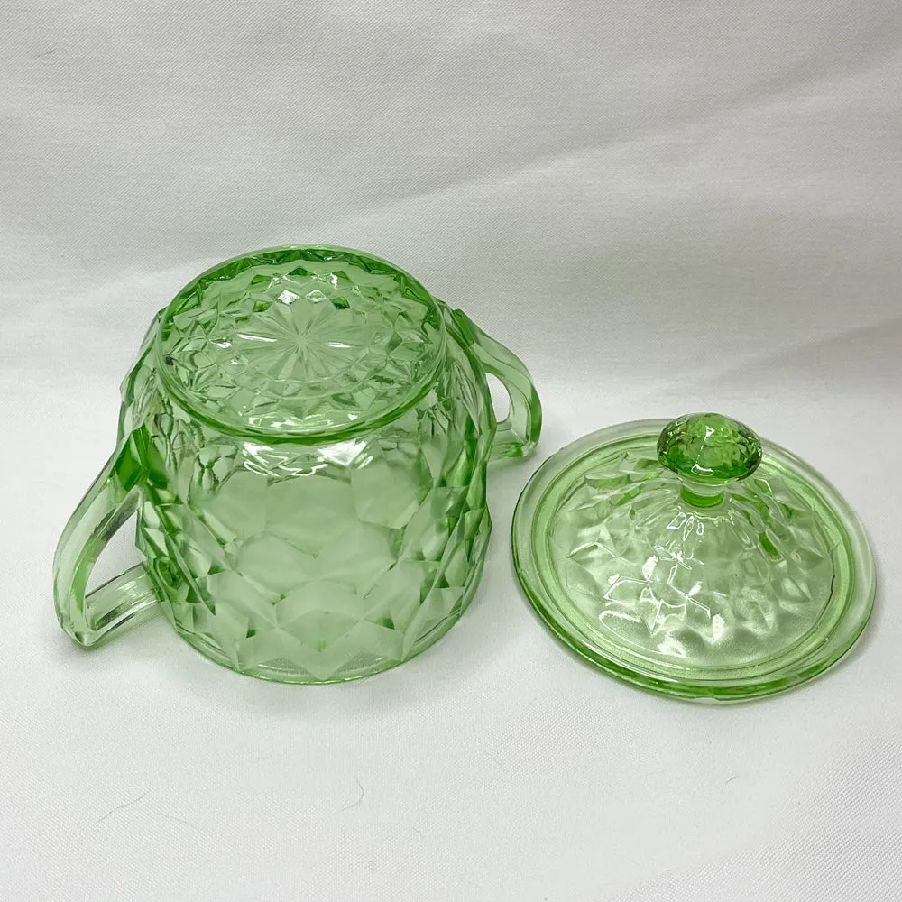 Jeannette Sugar Bowl & Lid Cube Green - 1930s