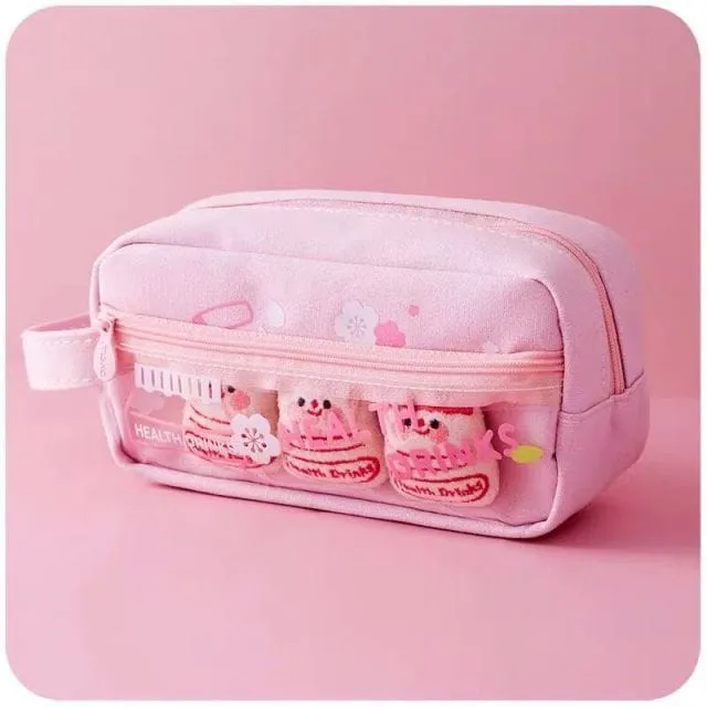 Kawaii Pet Charm Poms Pencil Case