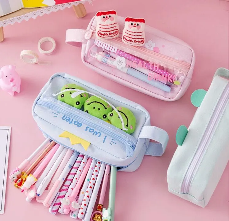 Kawaii Pet Charm Poms Pencil Case