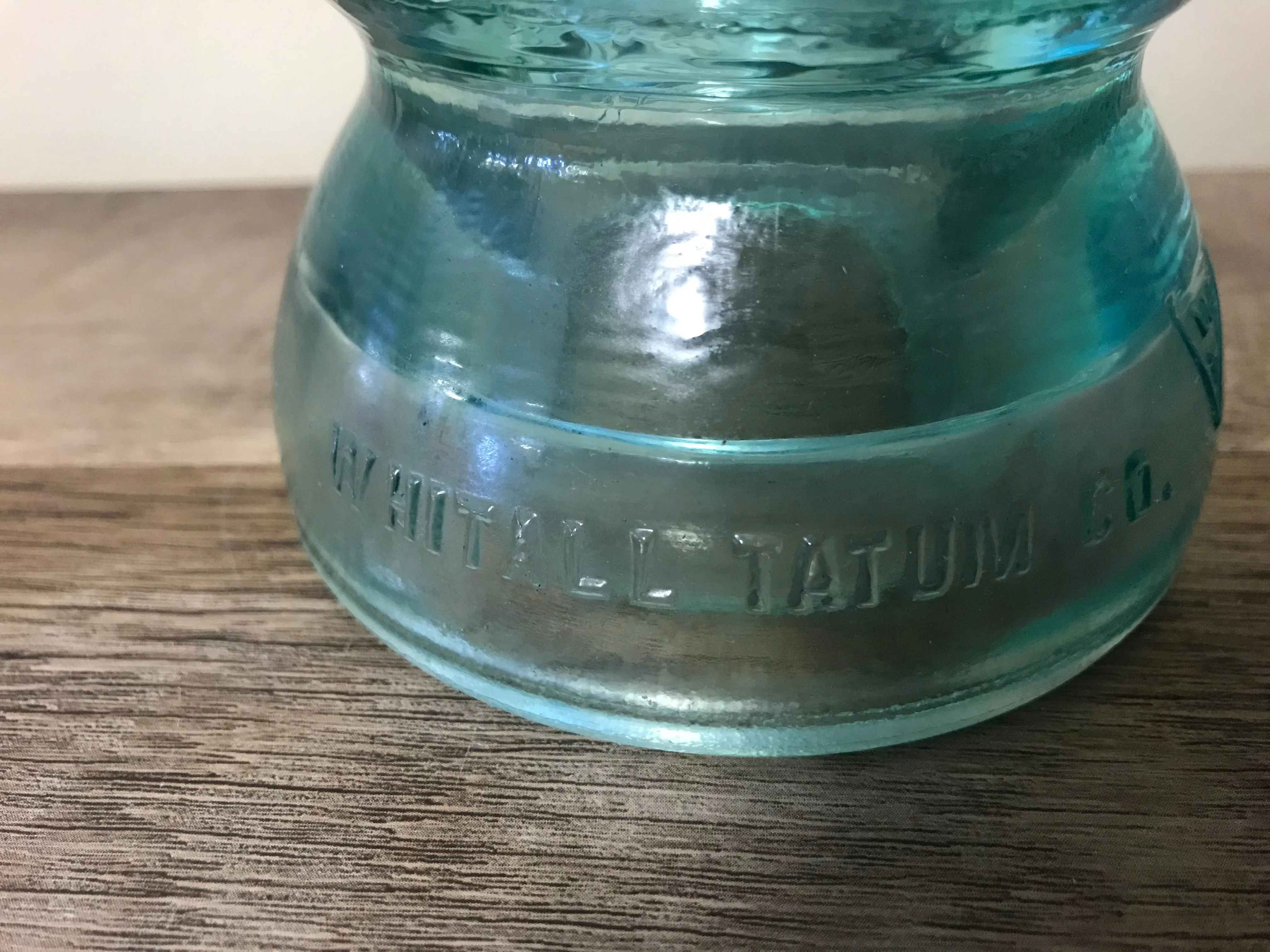 [L] <€€ Vintage Pair Set/2 4” Clear Aqua Glass Whitall Tatum Co. USA Railroad Telephone Pole Insulators #1-8 #1/44-45
