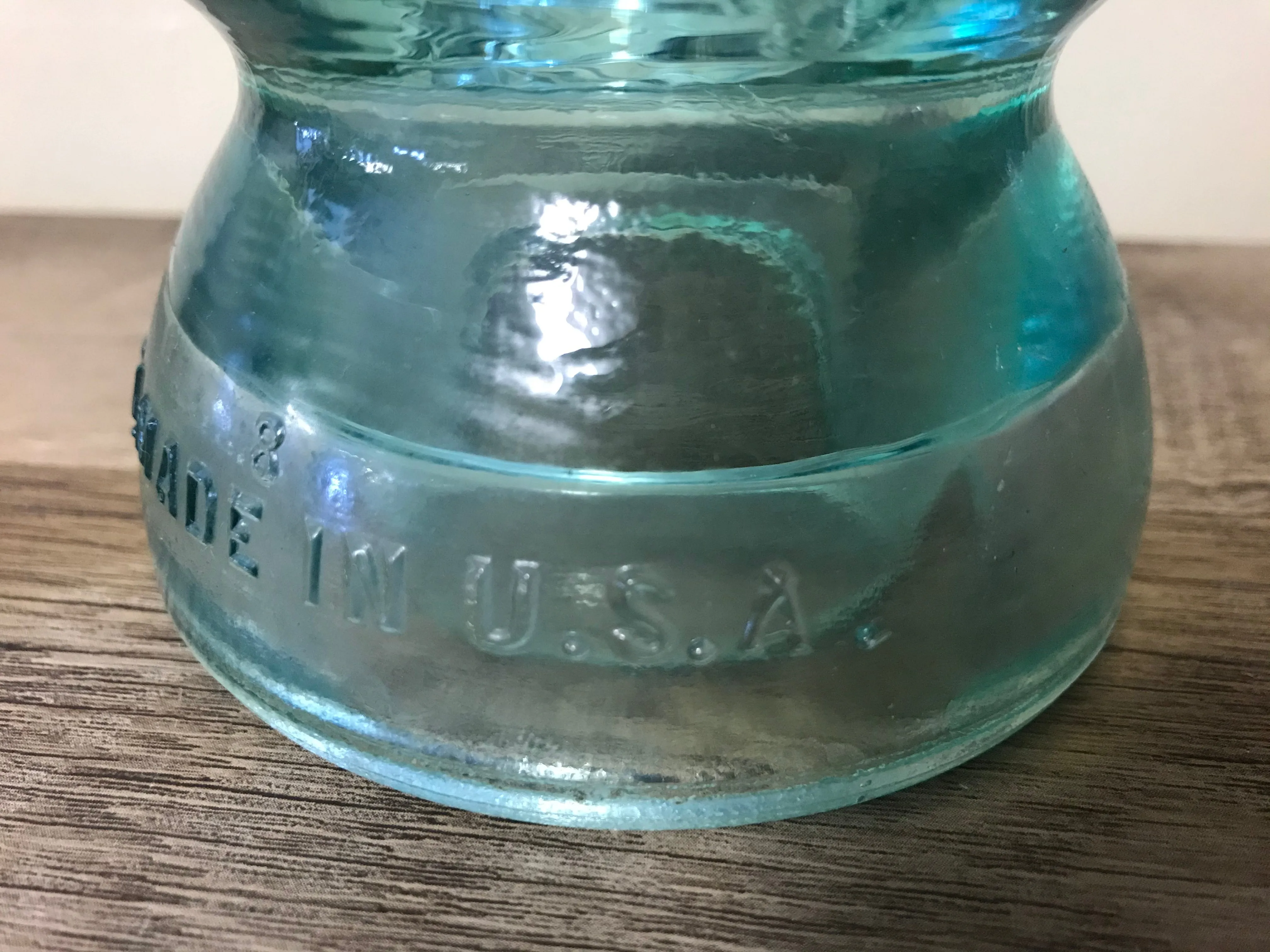 [L] <€€ Vintage Pair Set/2 4” Clear Aqua Glass Whitall Tatum Co. USA Railroad Telephone Pole Insulators #1-8 #1/44-45