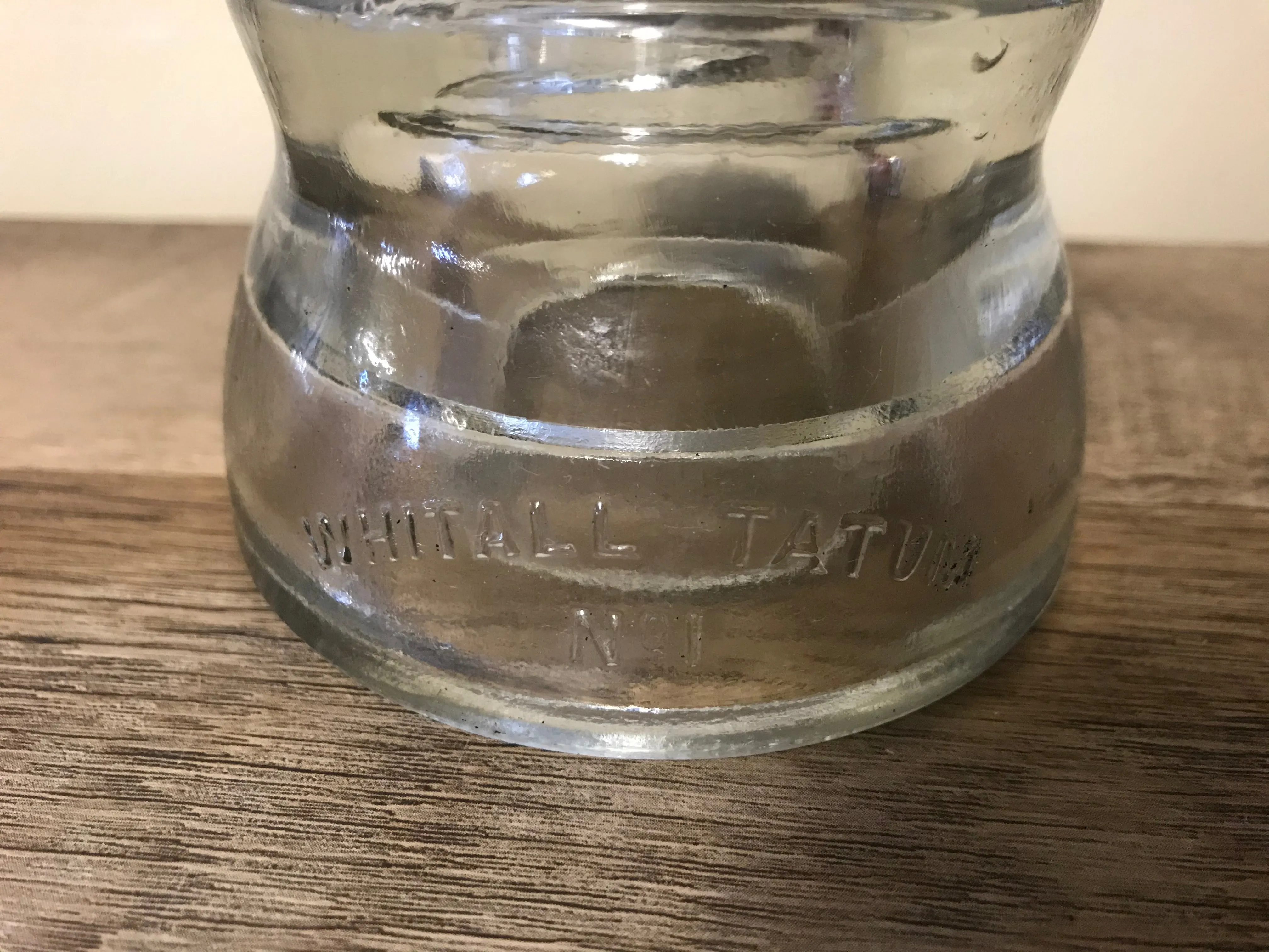 [L] <€€ Vintage Pair Set/2 4” Clear Aqua Glass Whitall Tatum Co. USA Railroad Telephone Pole Insulators #1-8 #1/44-45