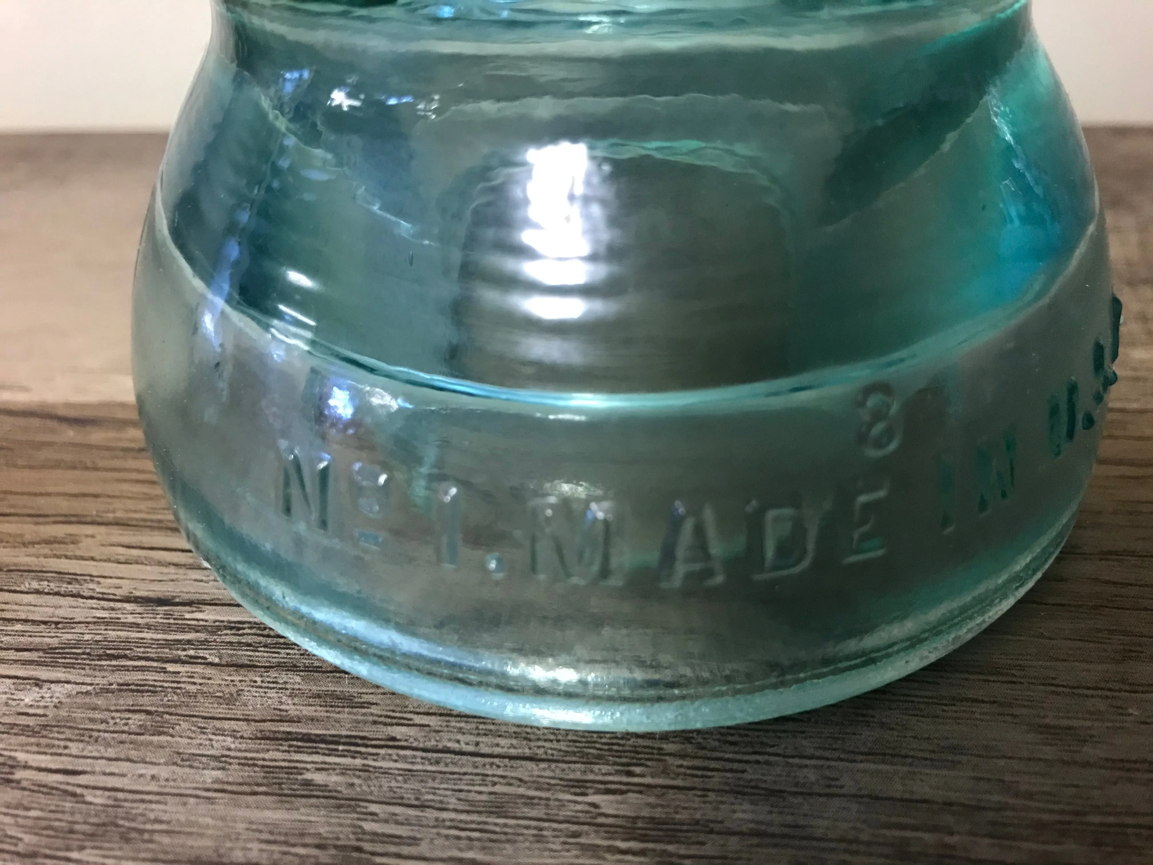 [L] <€€ Vintage Pair Set/2 4” Clear Aqua Glass Whitall Tatum Co. USA Railroad Telephone Pole Insulators #1-8 #1/44-45