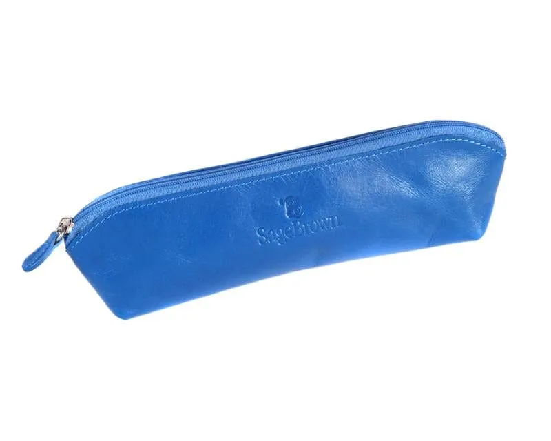 Large Leather Pencil Case - Cobalt