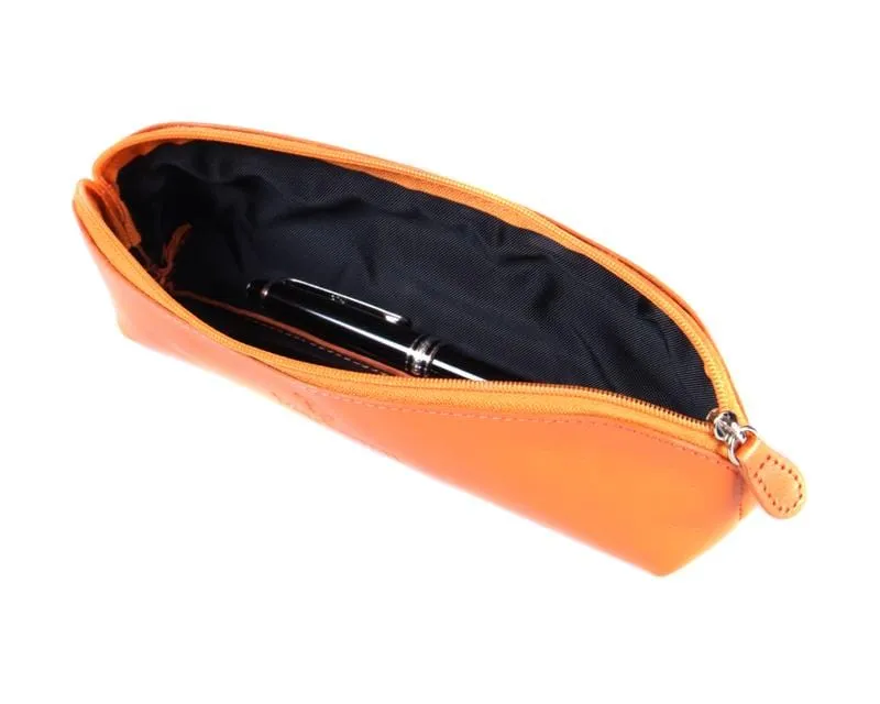 Large Leather Pencil Case - Orange